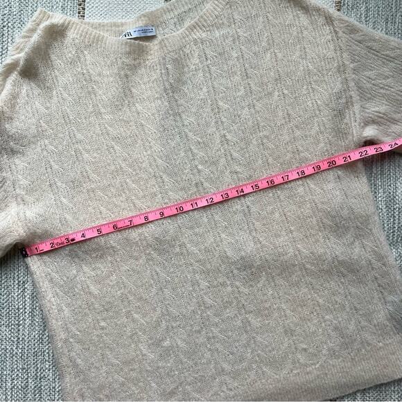 Zara Beige Pointelle Wool Blend Boat Neck Oversized Pullover Sweater XS-S - Picture 6 of 9